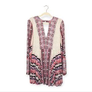 Free People Tegan Border Printed Flare Sleeve Mini Dress